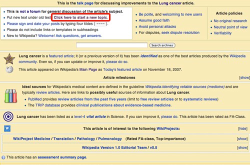 wikipedia lung cancer talk edit page