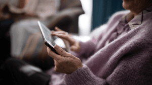 Older lady on tablet | Older trial participants reject bad design, not technology
